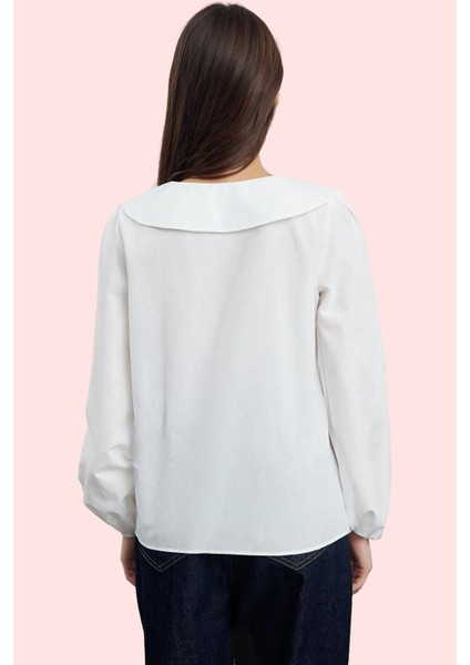 Kadın Uzun Kollu Pamuklu Gömlek Bebe Yaka Çiçek Nakış Detaylı Günlük Şıklık Modern Tasarım fiyatları