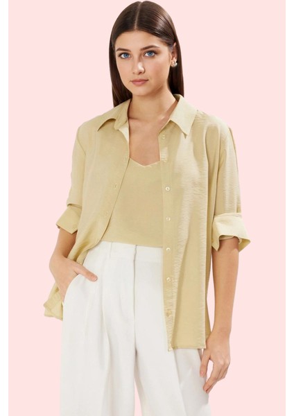 Kadın Renk Regular Boy Gömlek Dokuma Kumaştan Şık Bir Seçim Günlük Kullanım Modern Tasarım