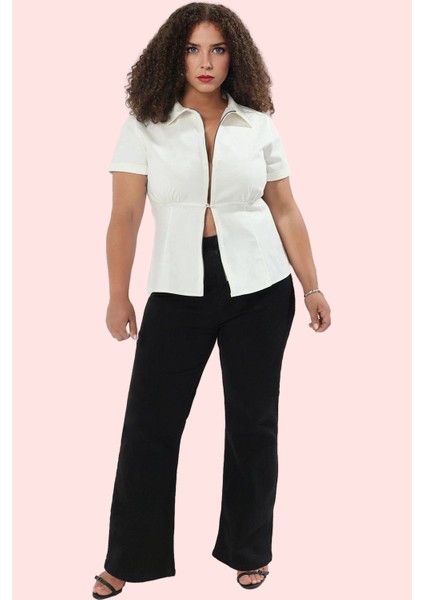 Kadın Fitted Fermuarlı Gömlek; Pamuk; Büyük Beden; Yazlık; Günlük Kombinler Modern Tasarım