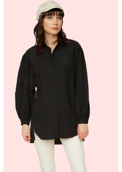 Kadın Basic Gömlek Viskon Karışımlı Dokuma Kumaş Relaxed Kalıp Uzun Kollu Günlük Şıklık Hafta Sonu fiyatları