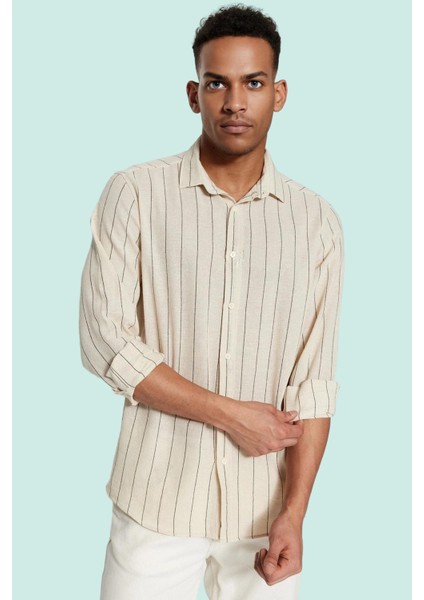 Erkek Nefes Alan Pamuklu Çizgili Gömlek Standart Kol Günlük Kullanım Yaz Aylarının Vazgeçilmezi
