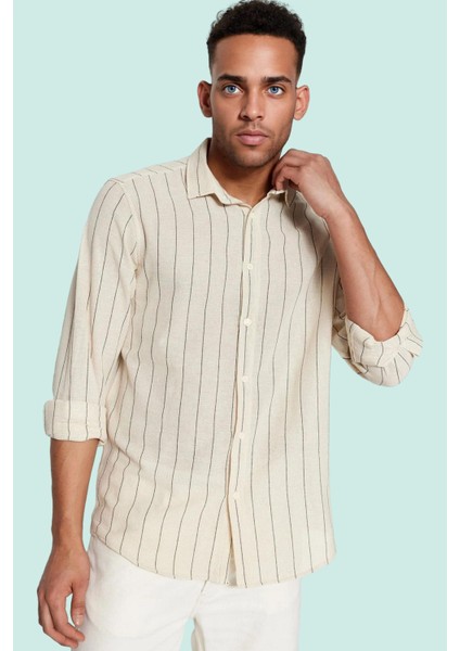 Erkek Nefes Alan Pamuklu Çizgili Gömlek Standart Kol Günlük Kullanım Yaz Aylarının Vazgeçilmezi fiyatları