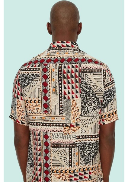 Erkek Regular Kalıp Viskon Etnik Desenli Kısa Kollu Gömlek Günlük Kullanım Kaliteli Malzeme fiyatları