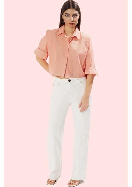 Kadın Pamuk Crop Gömlek Yaka Boxy Kalıp Günlük Şıklık Için Hafta Sonu Yaz Aylarının Vazgeçilmezi fiyatları