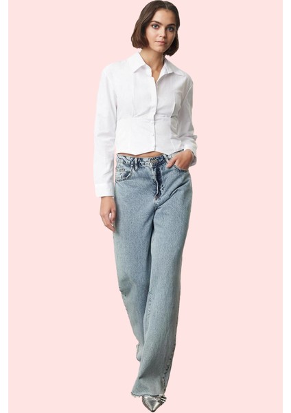 Kadın Crop Gömlek Pamuk Polyester Dokuma Kumaş Şık Tasarım Günlük Kullanım Kaliteli Malzeme fiyatları