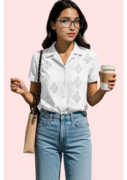 Kadın Crop Gömlek Ceket Yaka Kısa Kollu Yazlık Günlük Hafta Sonu Yaz Aylarının Vazgeçilmezi