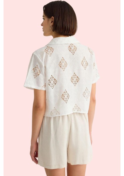 Kadın Crop Gömlek Ceket Yaka Kısa Kollu Yazlık Günlük Hafta Sonu Yaz Aylarının Vazgeçilmezi modelleri