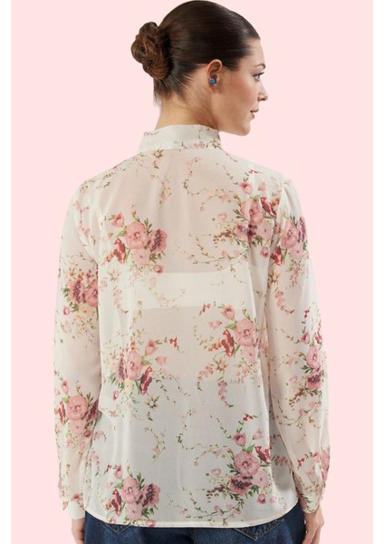 Kadın Regular Boy Şifon Gömlek Çiçek Desenli Boyundan Bağlamalı Standart Kol Günlük Kullanım modelleri