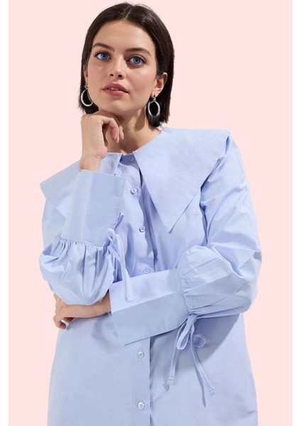 Kadın Pamuk Terrycotton Kumaş Gömlek Bağcıklı Manşet Günlük Kullanım Yaz Aylarının Vazgeçilmezi