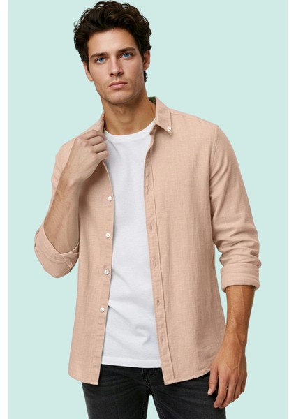 Erkek Uzun Kollu Gömlek Regular Kalıp Keten Karışımlı Günlük ve Iş Hayatı Için Özel Günler