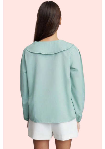 Kadın Uzun Kollu Pamuklu Gömlek Bebe Yaka Çiçek Nakış Detaylı Günlük Şıklık Modern Tasarım fiyatları