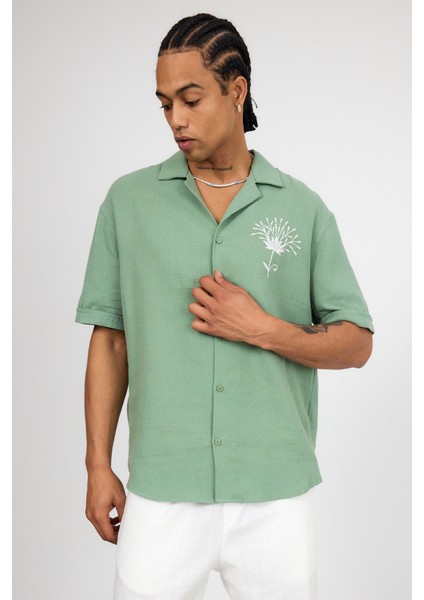 Nakış Detaylı Oversize Müslin Keten Gömlek fiyatları