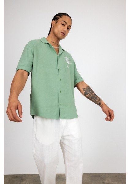 Nakış Detaylı Oversize Müslin Keten Gömlek modelleri