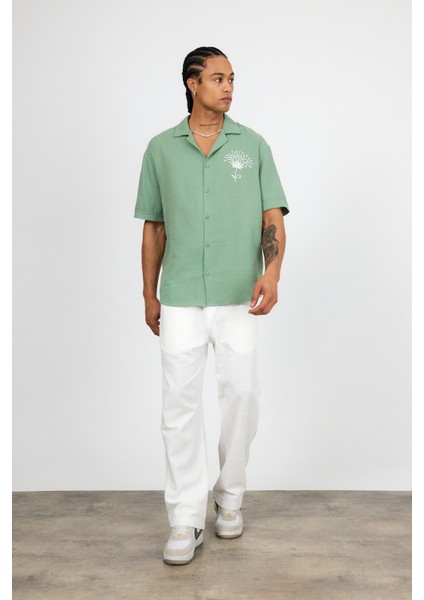 Nakış Detaylı Oversize Müslin Keten Gömlek fırsatları