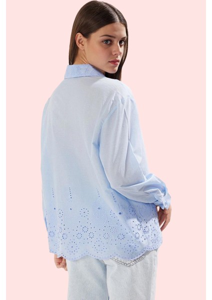 Kadın Uzun Kollu Brode Detaylı Gömlek; Pamuk Regular Kalıp Günlük ve Iş Yaz Aylarının Vazgeçilmezi modelleri