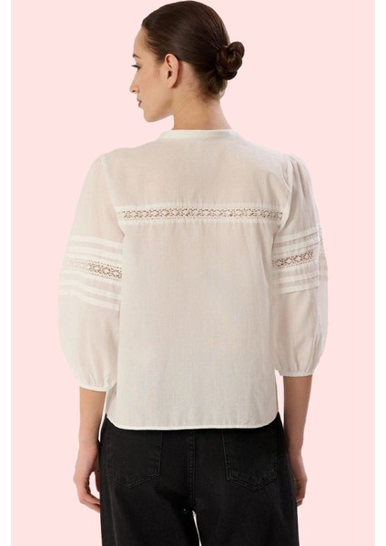 Kadın Regular Kalıp Flamlı Pamuk Dokuma Gömlek Dantel Detaylı Günlük Yaz Aylarının Vazgeçilmezi modelleri