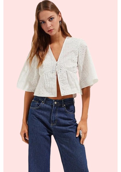 Kadın Pamuk Dokuma Gömlek V Yaka Çiçek Desenli Truvakar Kol Yazlık Yaz Aylarının Vazgeçilmezi fiyatları