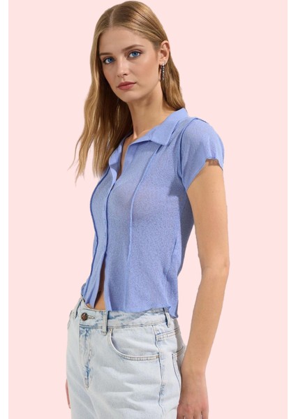 Kadın Polyester Gömlek Fitted Kalıp Kısa Kollu Yaka Yazlık Günlük Yaz Aylarının Vazgeçilmezi