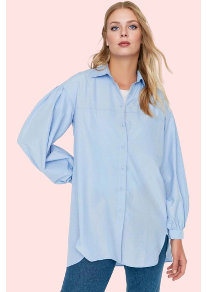 Kadın Basic Gömlek Viskon Karışımlı Dokuma Kumaş Relaxed Kalıp Uzun Kollu Günlük Şıklık Hafta Sonu fiyatları