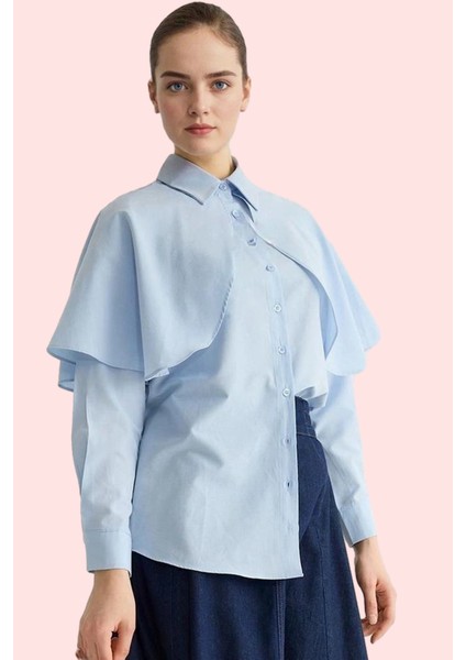 Kadın Pamuk Polyester Basic Gömlek Pelerin Detaylı Uzun Kollu Yaka Şık Günlük Modern Tasarım fiyatları