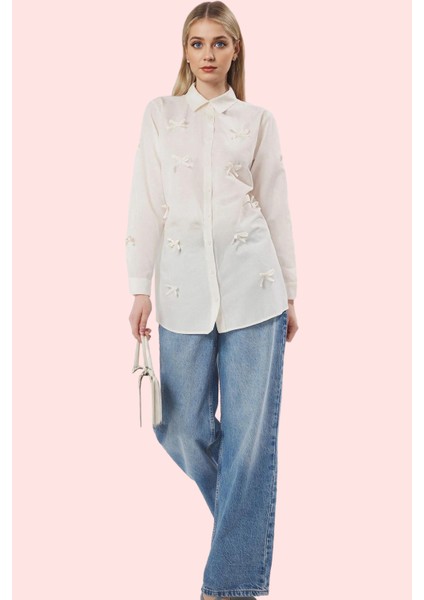 Kadın Ramadan Koleksiyonu Basic Fiyonk Detaylı Uzun Kollu Gömlek Yaz Aylarının Vazgeçilmezi