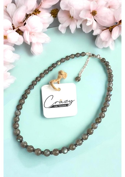 6 mm Hakiki Labradorit & Hematit Doğaltaşlı 925 Ayar Gümüş Kadın Kolye