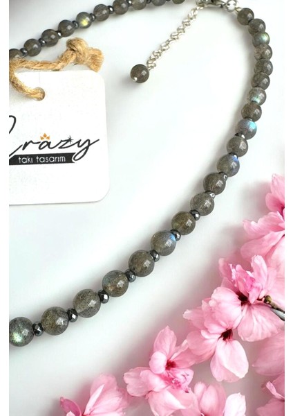 6 mm Hakiki Labradorit & Hematit Doğaltaşlı 925 Ayar Gümüş Kadın Kolye modelleri