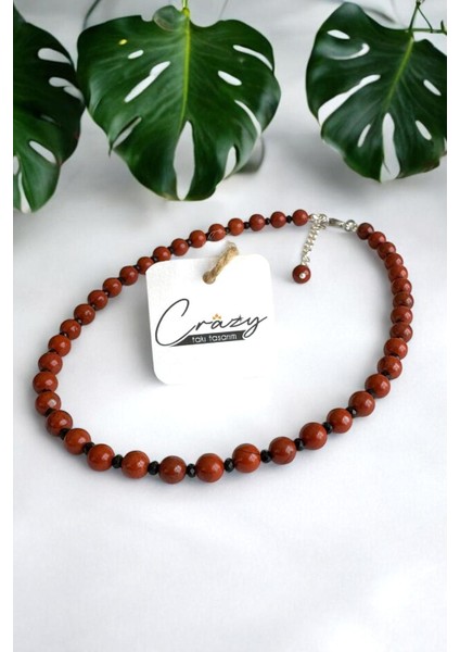 6 mm Kırmızı Jasper & Oniks Doğaltaş 925 Ayar Gümüş Kadın Kolye