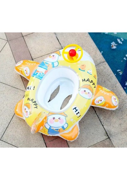 Civcivli Uçak Model Kornalı Şişme Oturaklı Bebek Simidi | 90X80 cm Neşeli Havuz Botu 1-3 Yaş fırsatları