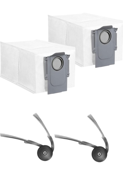 Roborock Qrevo Curv Robot Süpürge Uyumlu 2 Adet Toz Torbası - 2 Adet Yan Fırça Yedek Parça Seti