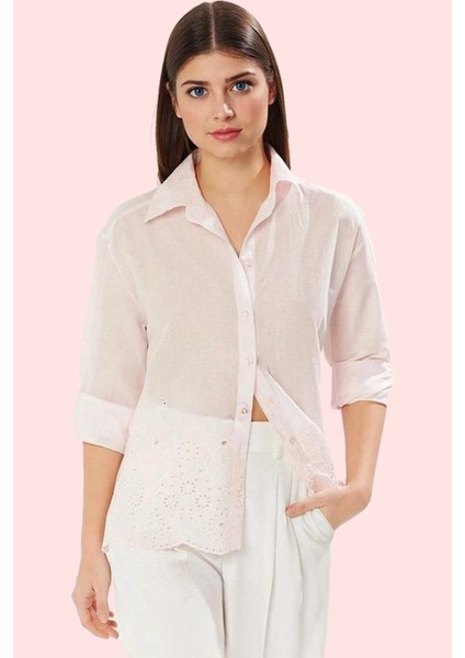 Kadın Uzun Kollu Brode Detaylı Gömlek; Pamuk Regular Kalıp Günlük ve Iş Yaz Aylarının Vazgeçilmezi fiyatları