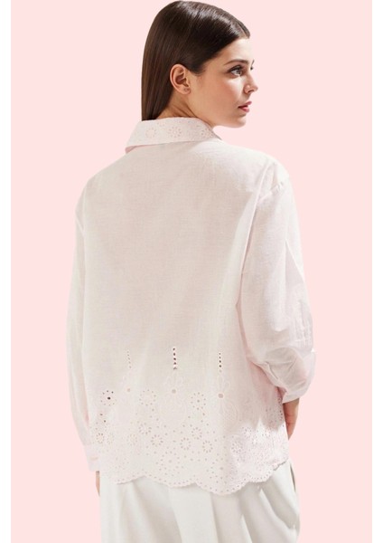 Kadın Uzun Kollu Brode Detaylı Gömlek; Pamuk Regular Kalıp Günlük ve Iş Yaz Aylarının Vazgeçilmezi modelleri