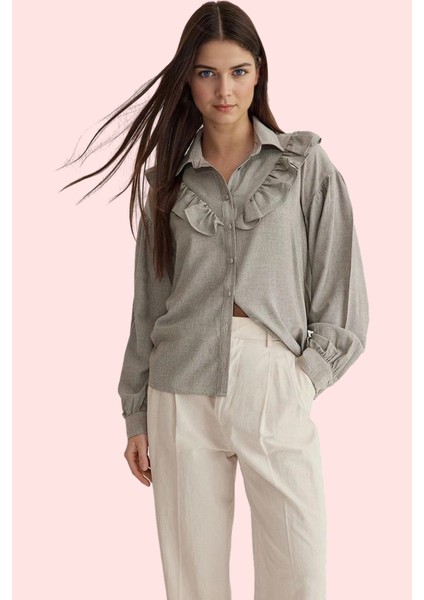 Kadın Regular Gömlek; Gömlek Yaka Çizgili Viskoz Karışımlı Kumaş Günlük Stil Modern Tasarım fiyatları