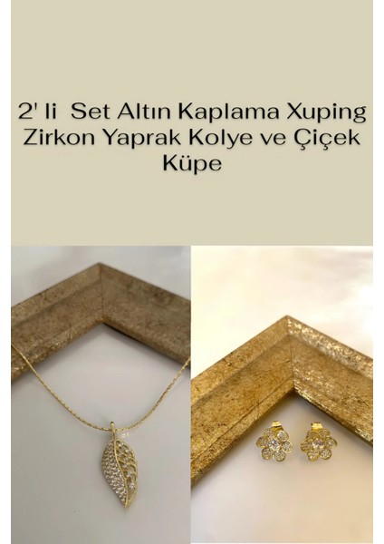 Xuping Zirkon Taşlı Yaprak Kolye ve Çiçek Küpe 2'li Set
