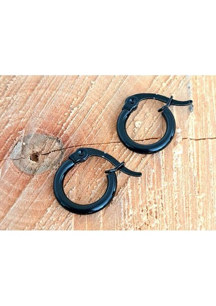 Çelik Küçük Boy Siyah Halka Küpe