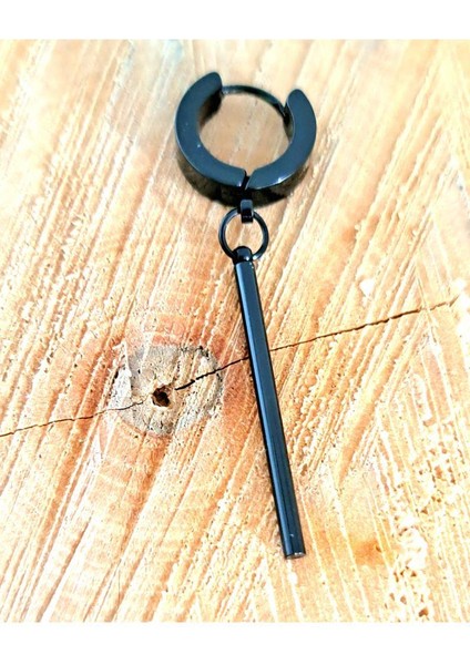 Çelik Boru Çubuklu Unisex Siyah Küpe