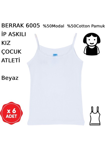 Kız Çocuk Ince Askılı Atlet Beyaz Somon 6 Adet Modal Pamuk fiyatları