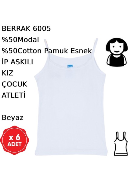 Kız Çocuk Ince Askılı Atlet Beyaz Somon 6 Adet Modal Pamuk modelleri