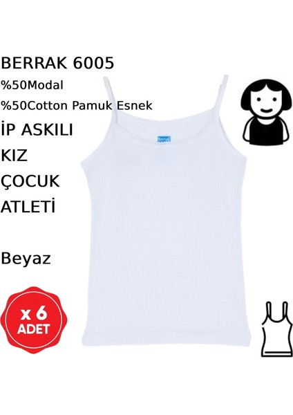Kız Çocuk Ince Askılı Atlet Beyaz Somon 6 Adet Modal Pamuk indirimleri