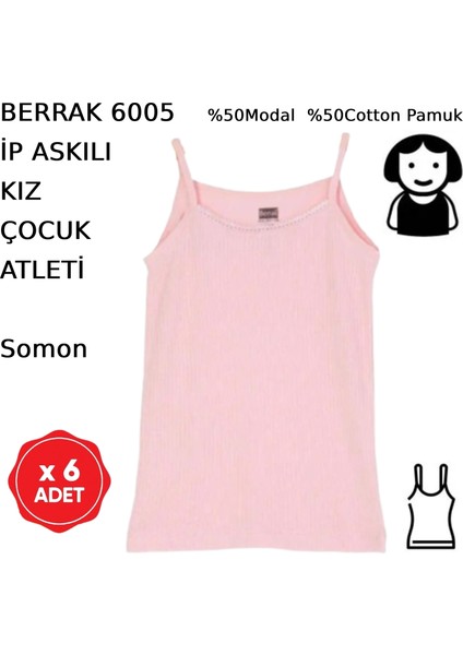 Kız Çocuk Ince Askılı Atlet Beyaz Somon 6 Adet Modal Pamuk fiyatları