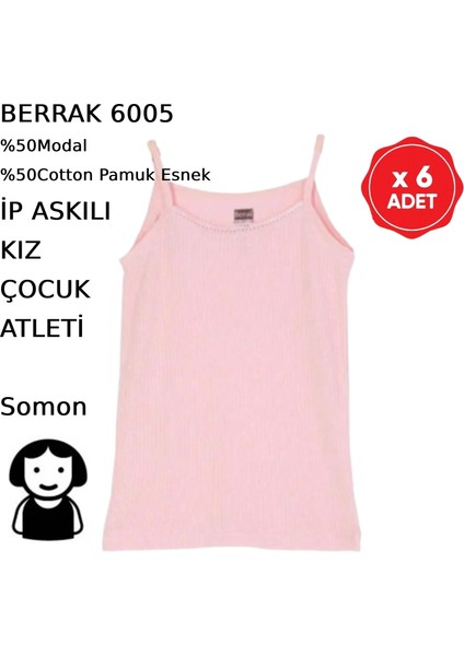 Kız Çocuk Ince Askılı Atlet Beyaz Somon 6 Adet Modal Pamuk modelleri