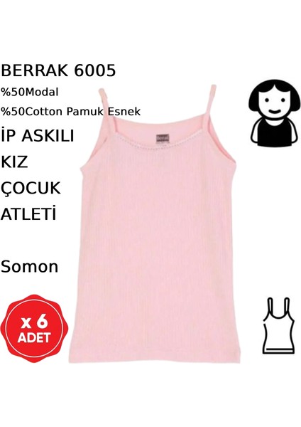 Kız Çocuk Ince Askılı Atlet Beyaz Somon 6 Adet Modal Pamuk fırsatları