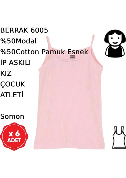 Kız Çocuk Ince Askılı Atlet Beyaz Somon 6 Adet Modal Pamuk indirimleri