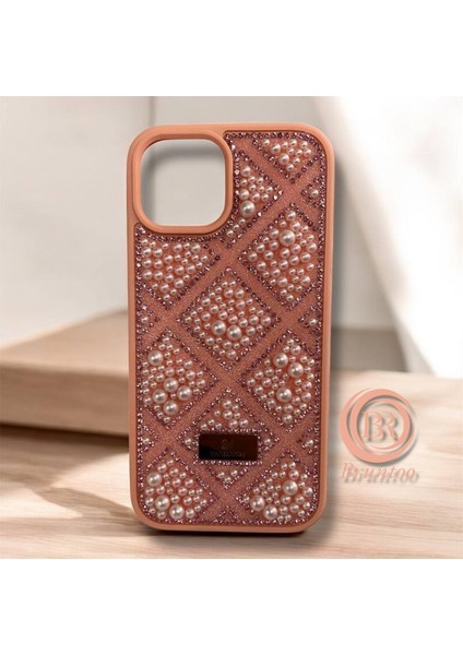 Apple iphone 12 / 12 Pro Taşlarla Süslenmiş Kılıf Inci Boncuk Plaid Kapak .