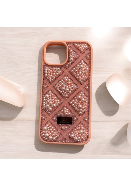 Apple iphone 12 / 12 Pro Taşlarla Süslenmiş Kılıf Inci Boncuk Plaid Kapak .