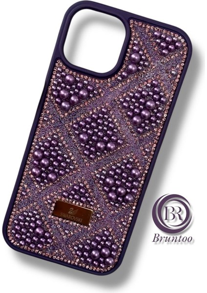 Apple iphone 13/14 Taşlarla Süslenmiş Kılıf Inci Boncuk Plaid Kapak .
