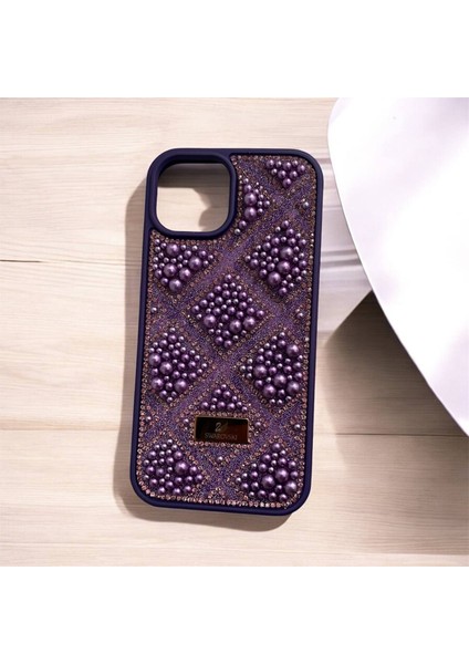 Apple iphone 13/14 Taşlarla Süslenmiş Kılıf Inci Boncuk Plaid Kapak .