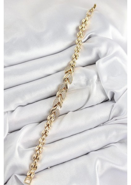 Pirinç Zirkon Taşlı Balık Kuyruğu Model Gold Renk Kadın Bileklik fiyatları