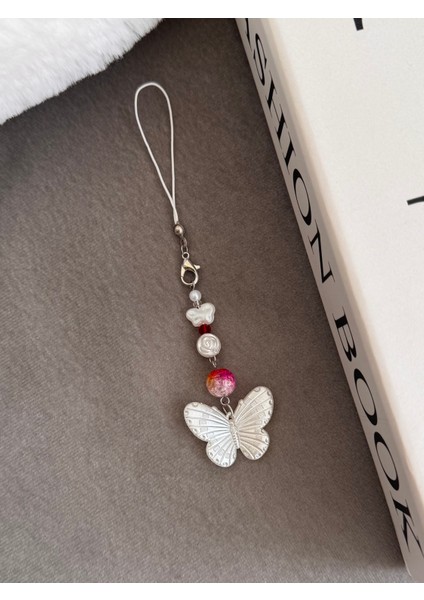 Kelebek Telefon Charm, Fiyonk Telefon Ipi Charmı, Kelebek Telefon Süsü Çanta Charm