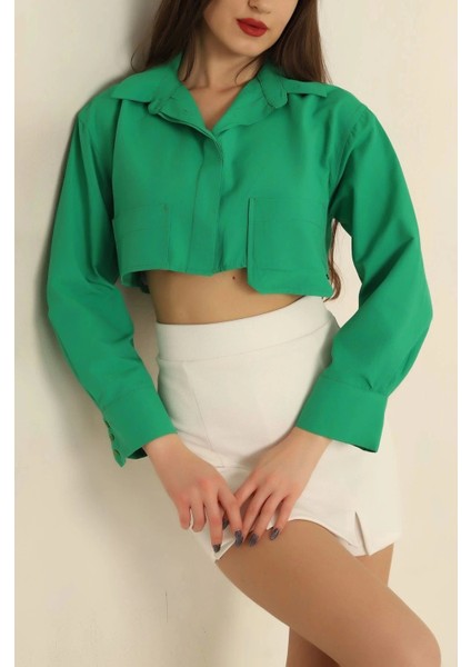 Poplin Crop Gömlek Yeşil S3060